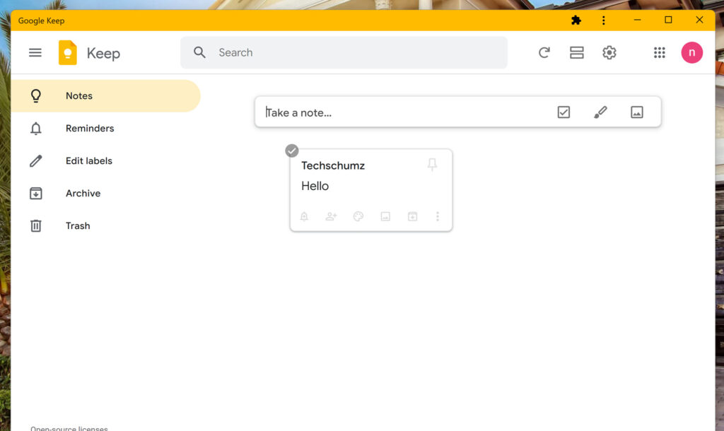 Google Keep on Windows 11