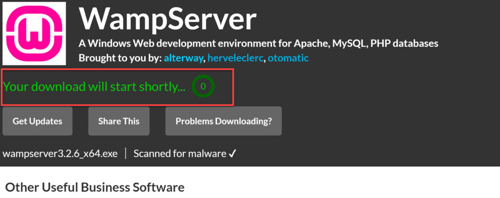 This will start to download WampServer on Windows 11