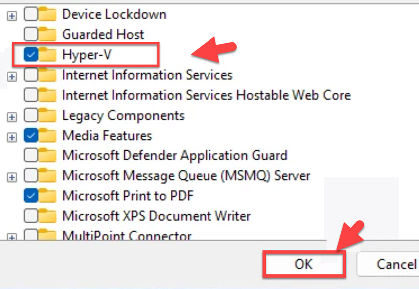 Add Hyper-V and click OK