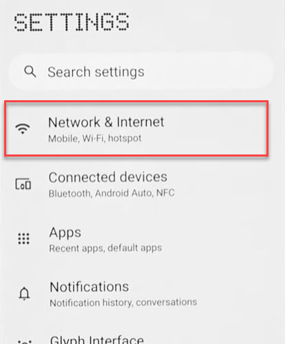 Go to Network & Internet in Settings