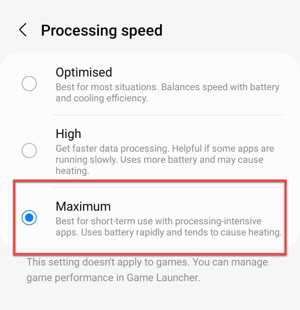 Select Maximum for processing speed