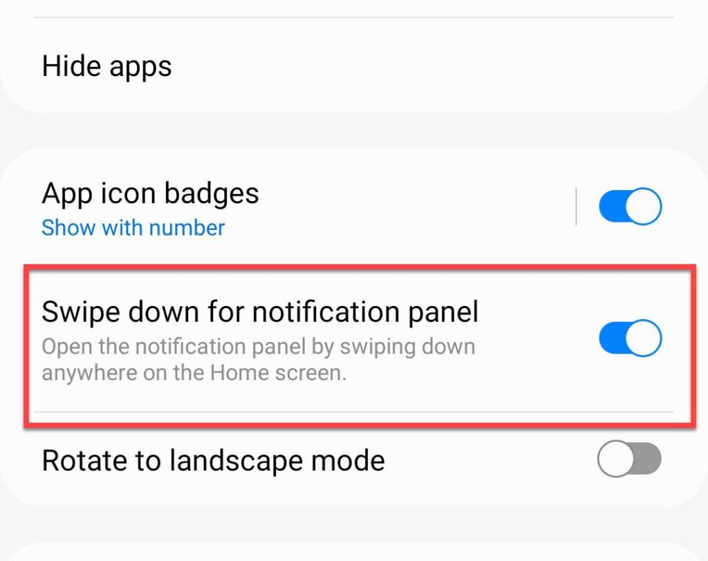 Enable Swipe down for notification panel