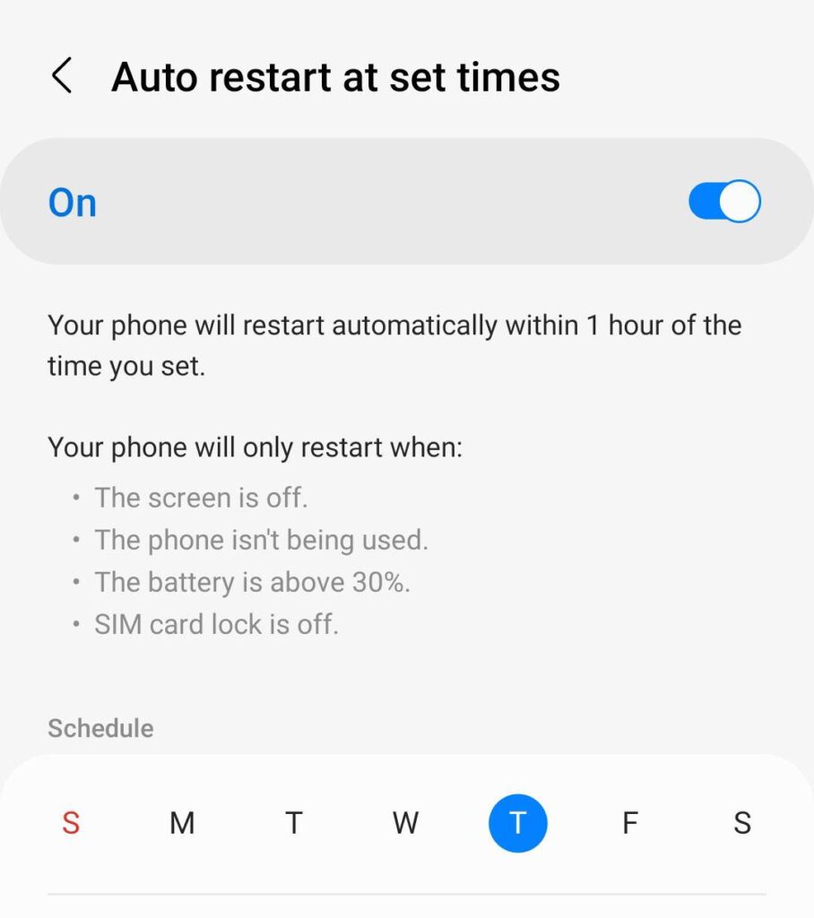 Enable Auto restart at set times