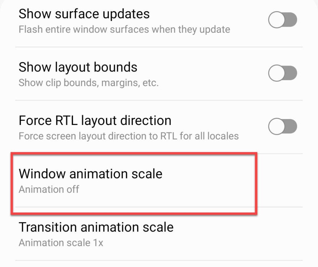 Select Windows animation scale