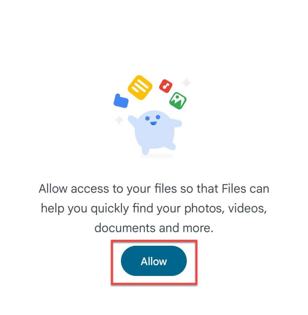 Allow Files to access your photos, videos and documents