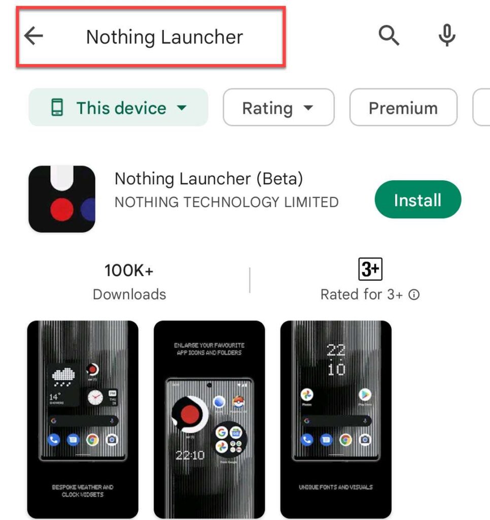 Search for Nothing Launcher in Play Store