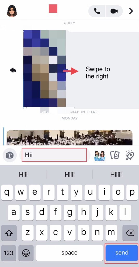 Swipe the chat to the right, then type your reply and tap to “send.”