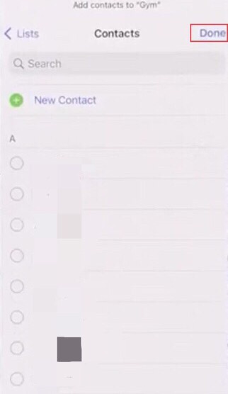 Select your contacts, then tap on the “Done” button.