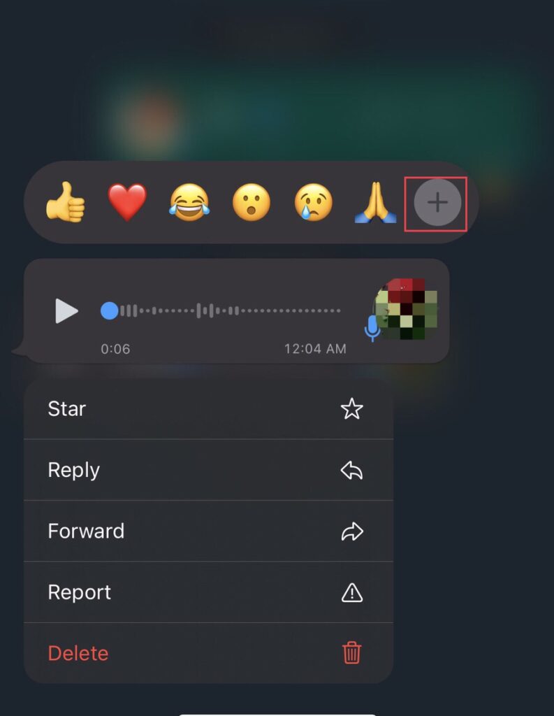Tap on the “Plus” sign to add more emojis to the reaction on WhatsApp.
