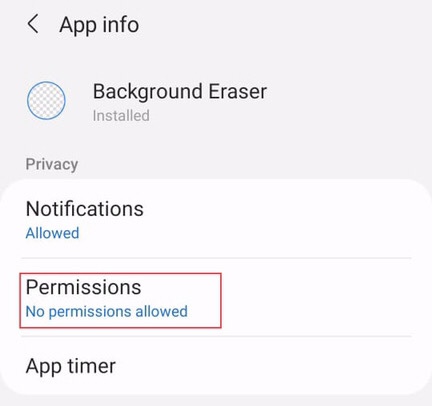 Tap on the “Permissions” from the settings.