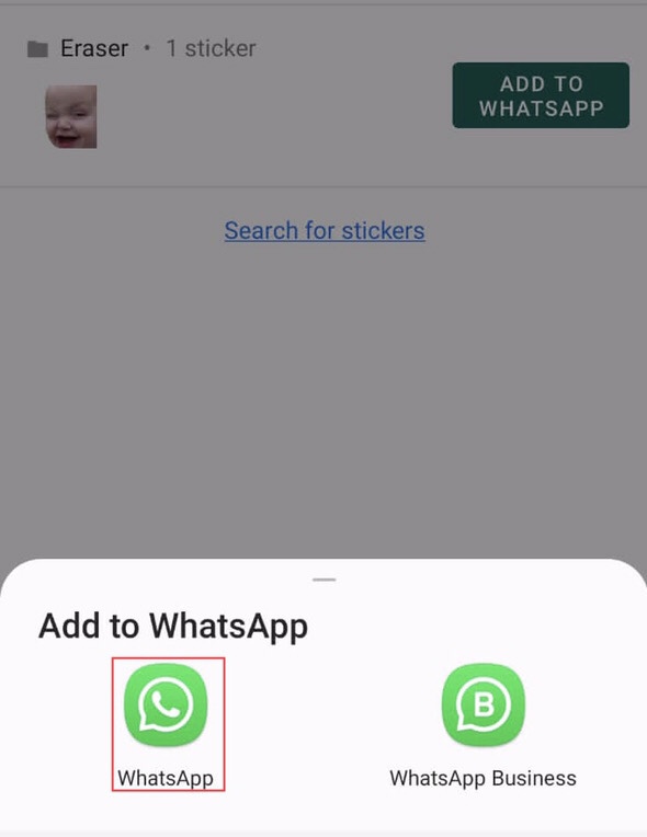 Now tap “Whatsapp” to add the sticker to the WhatsApp stickers list.