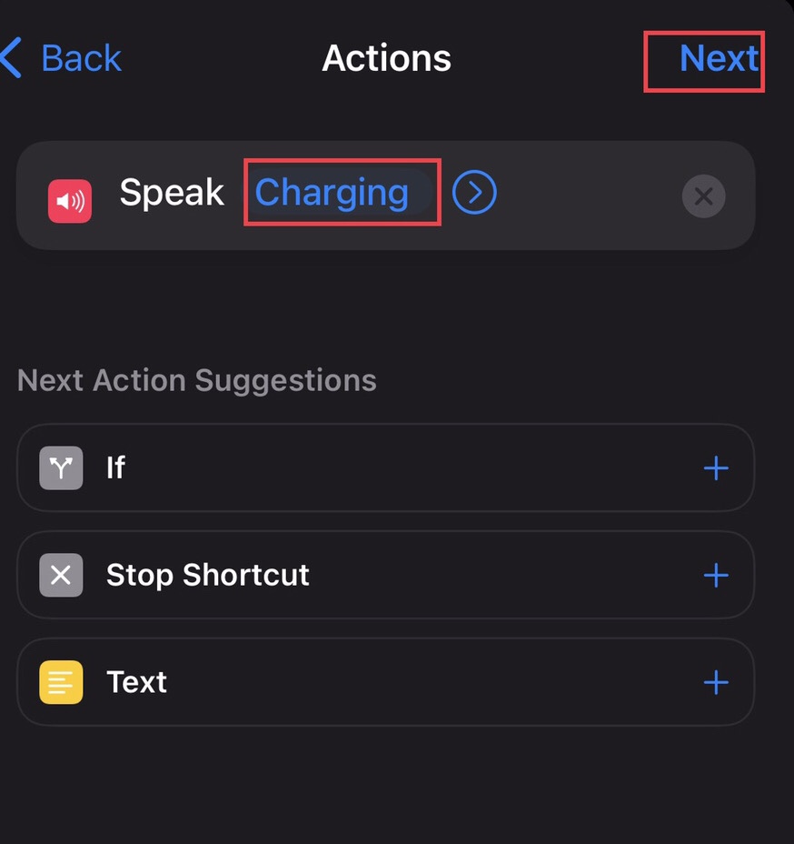 Type the “Text” then tap on “Next” to continue.