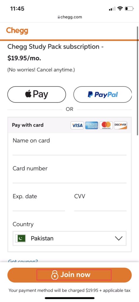 Fill out the cards for payment and tap on “Join Now.”