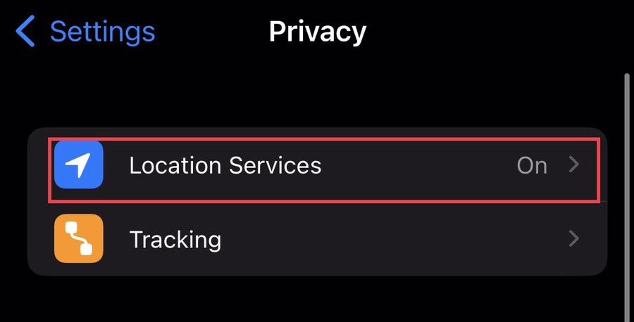 Select the “Location Services.”