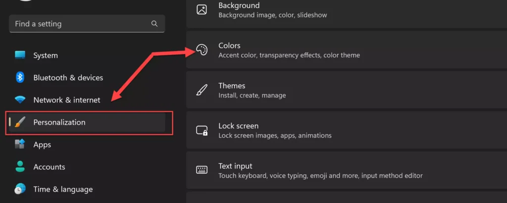 Select Colors in Personalization settings