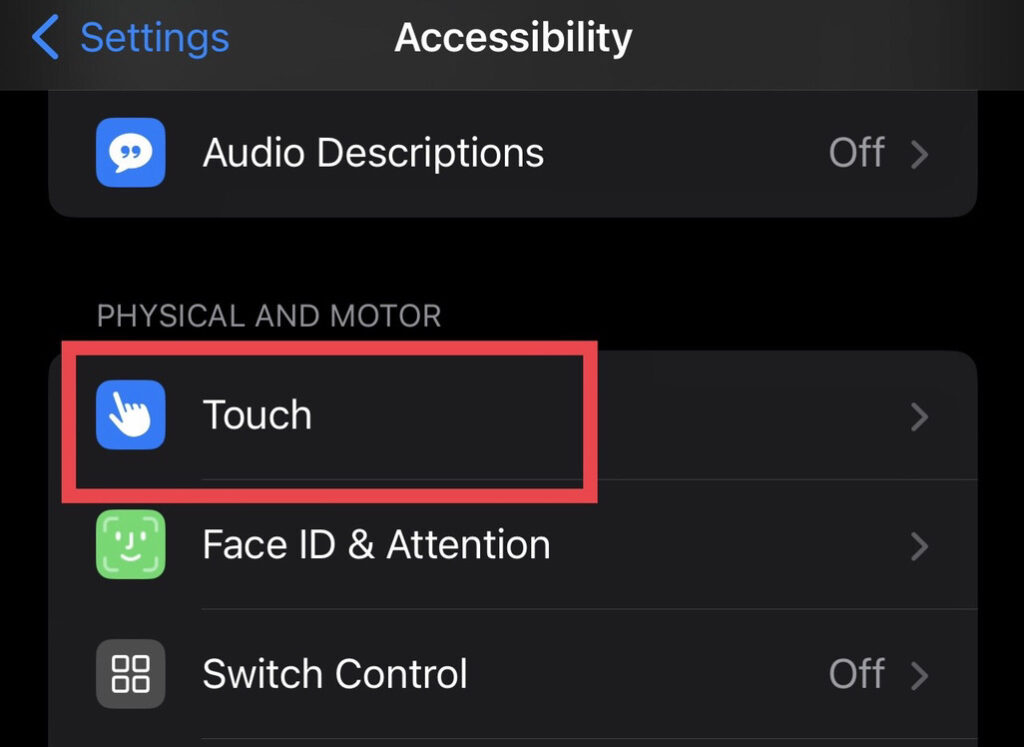 Select the "Touch" option.