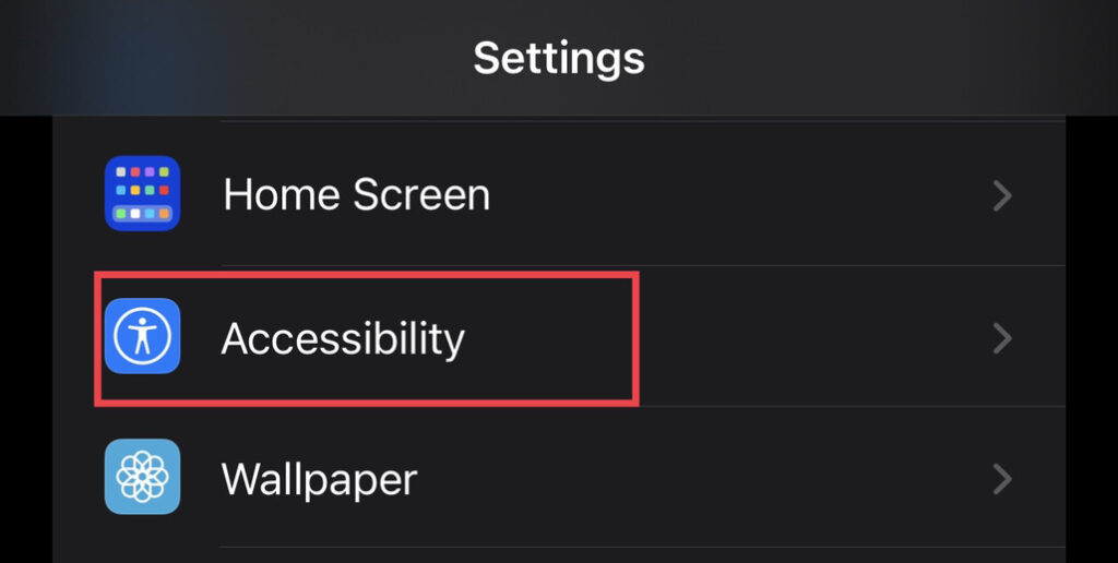 Choose "Accessibility" from the settings menu.
