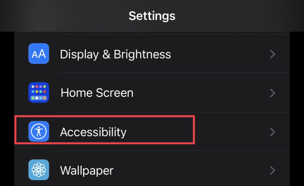Select "Accessibility" from settings menu.