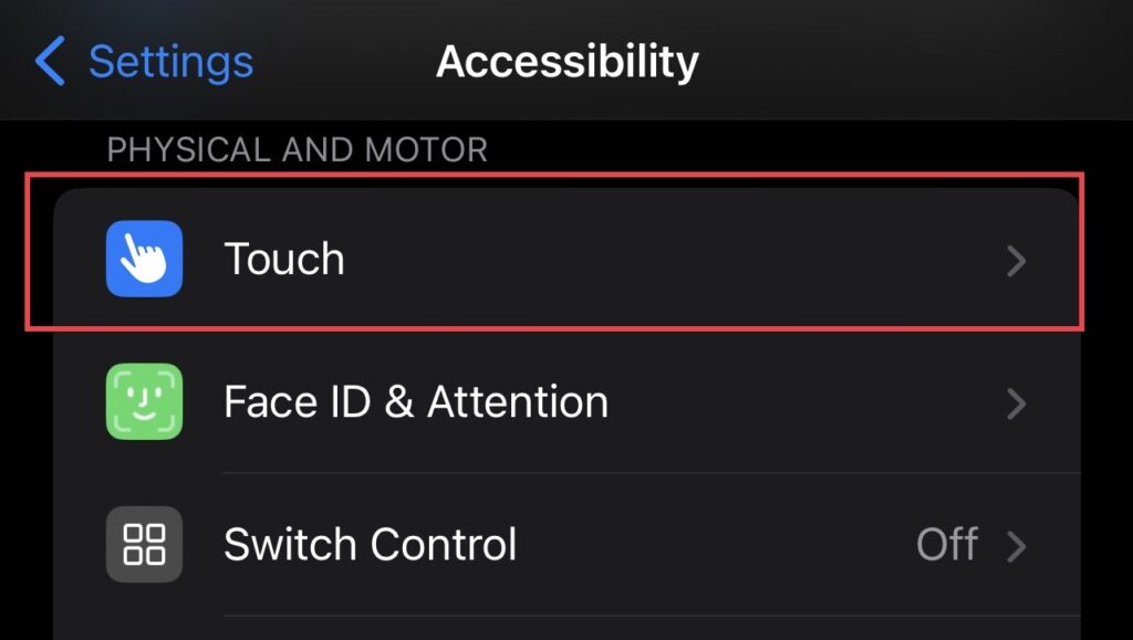 Choose the "Touch" option.