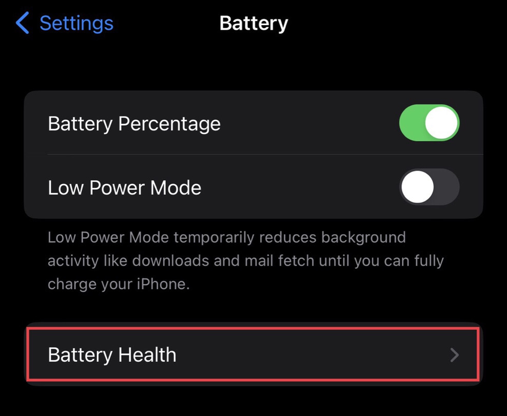 Tap on "Battery Health."