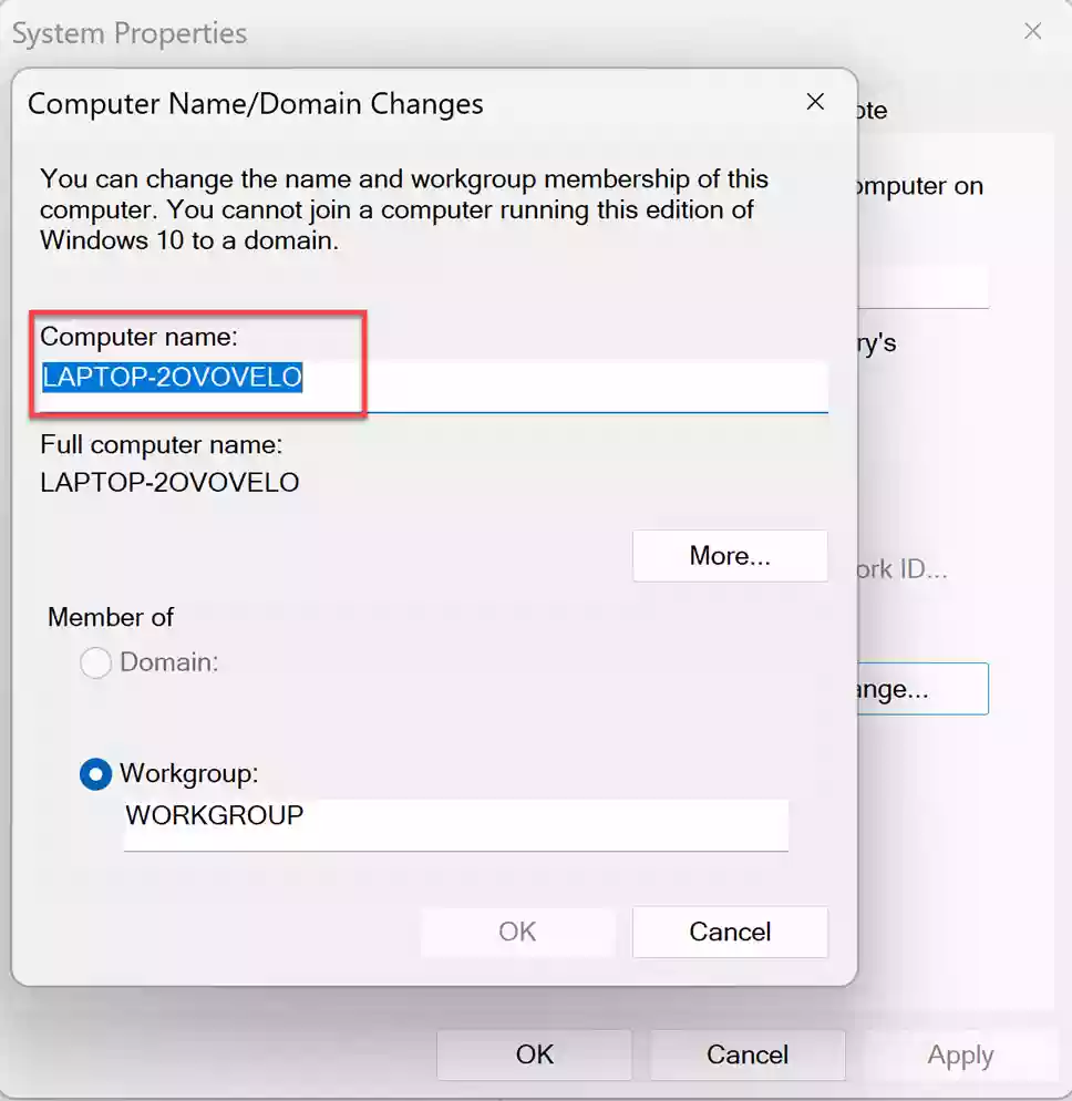 Changing name via System Properties