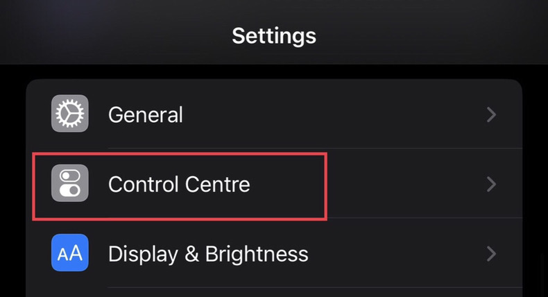 Tap on "Control Centre" on settings menu.
