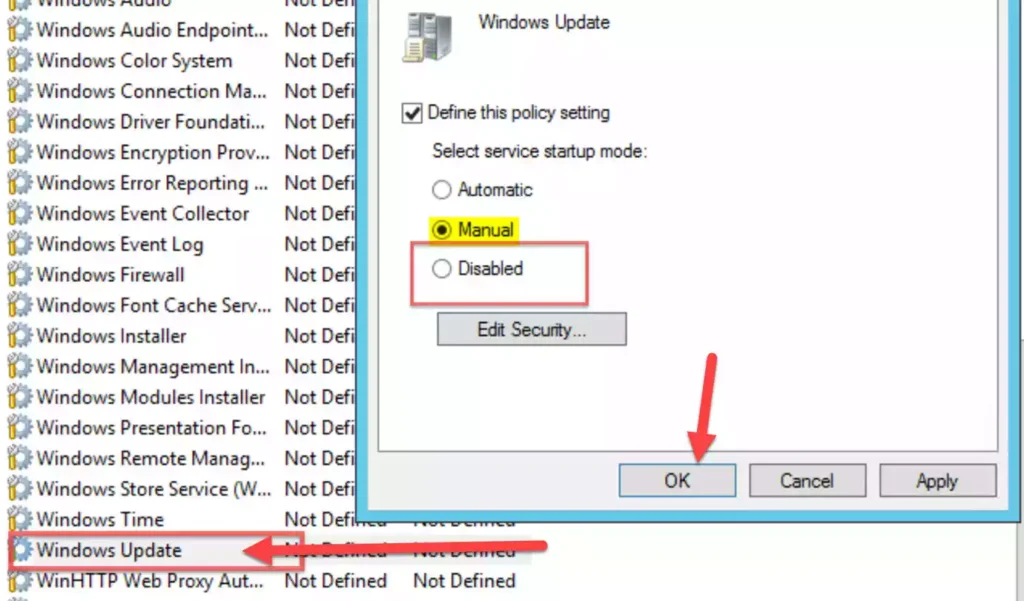 Disable Windows Update in Windows 11 via Component Services
