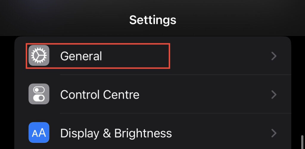 Select "General" from the settings menu.