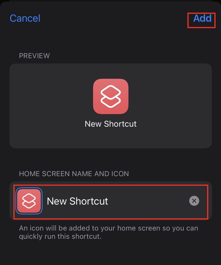 Now add the recipient's name and tap "Add" the shortcut.