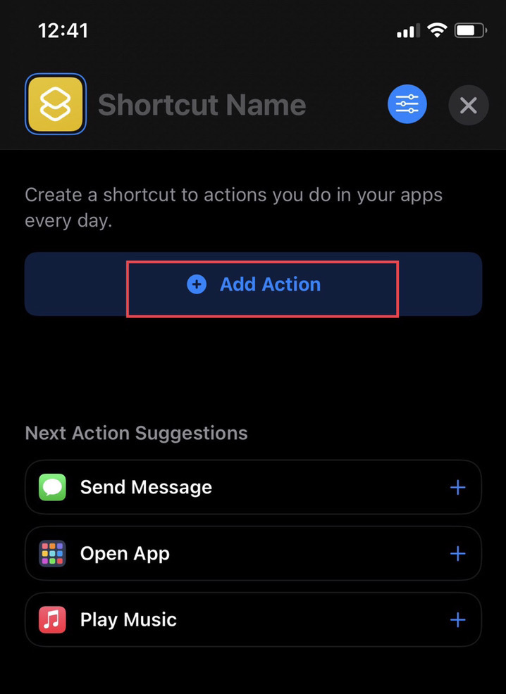 Then tap to "Add Action."