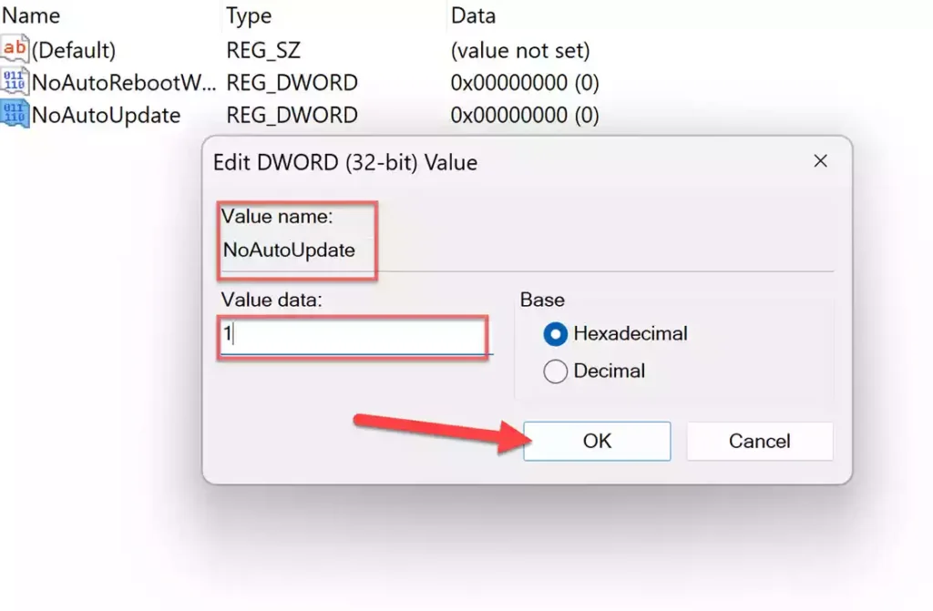 Name it NoAutoUpdate and set Value data to 1