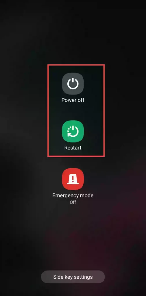 Power menu. select power off or restart