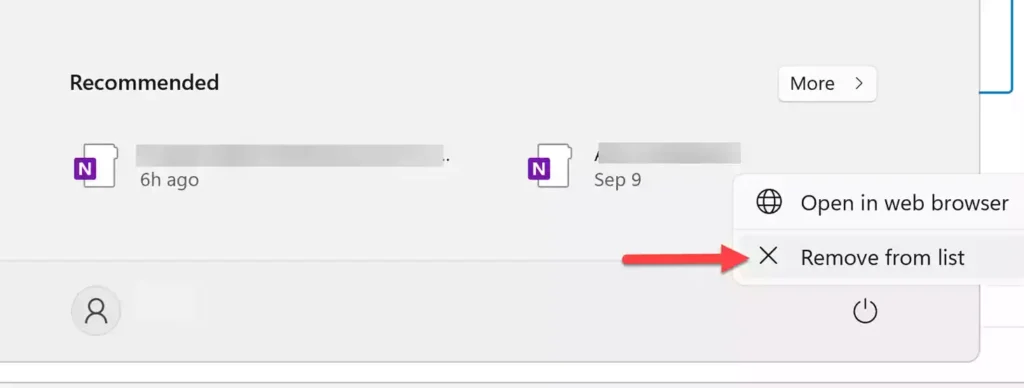 Remove recommended file from Start Menu by selecting Remove from list