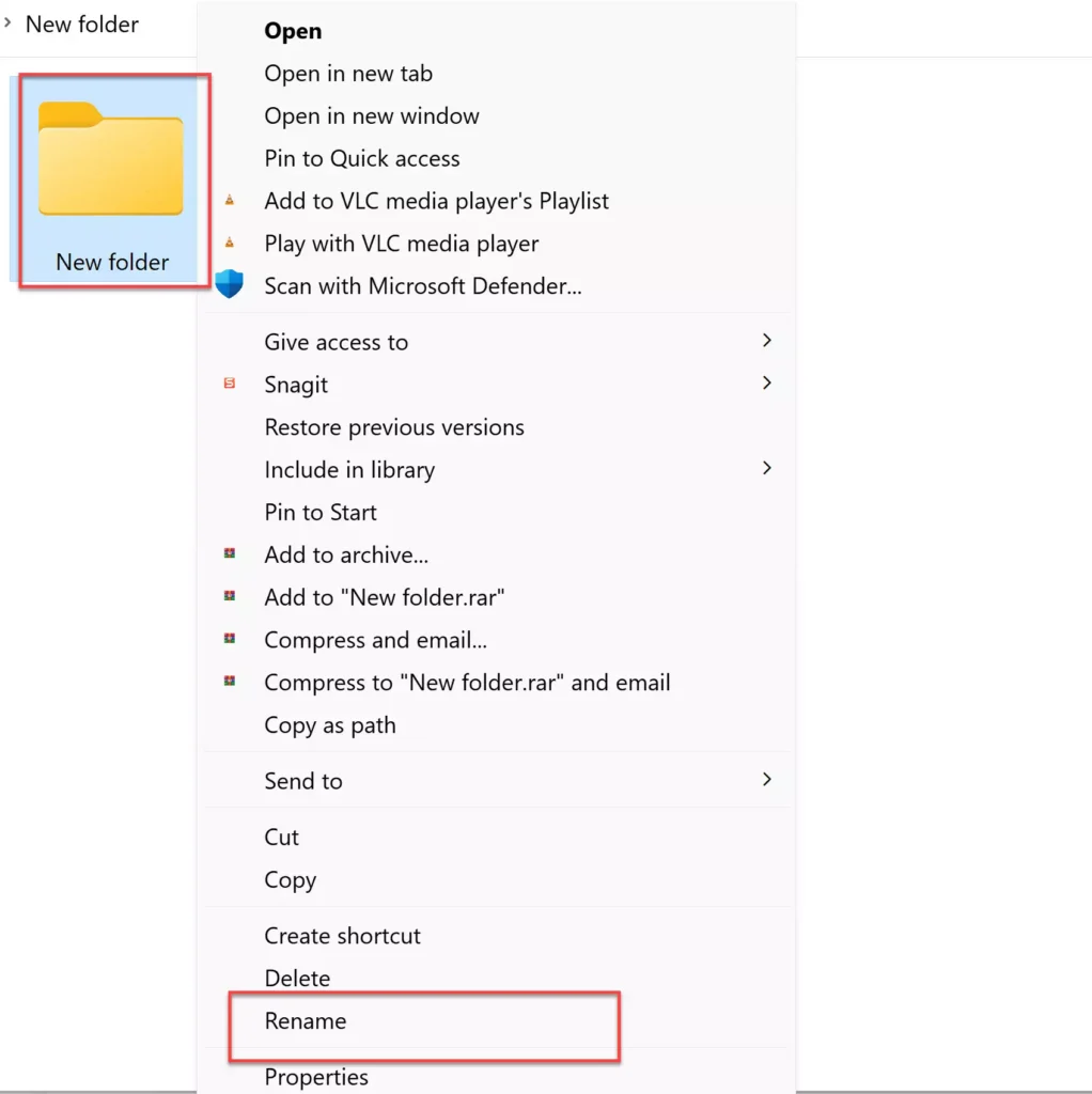 select Rename in the Old context menu