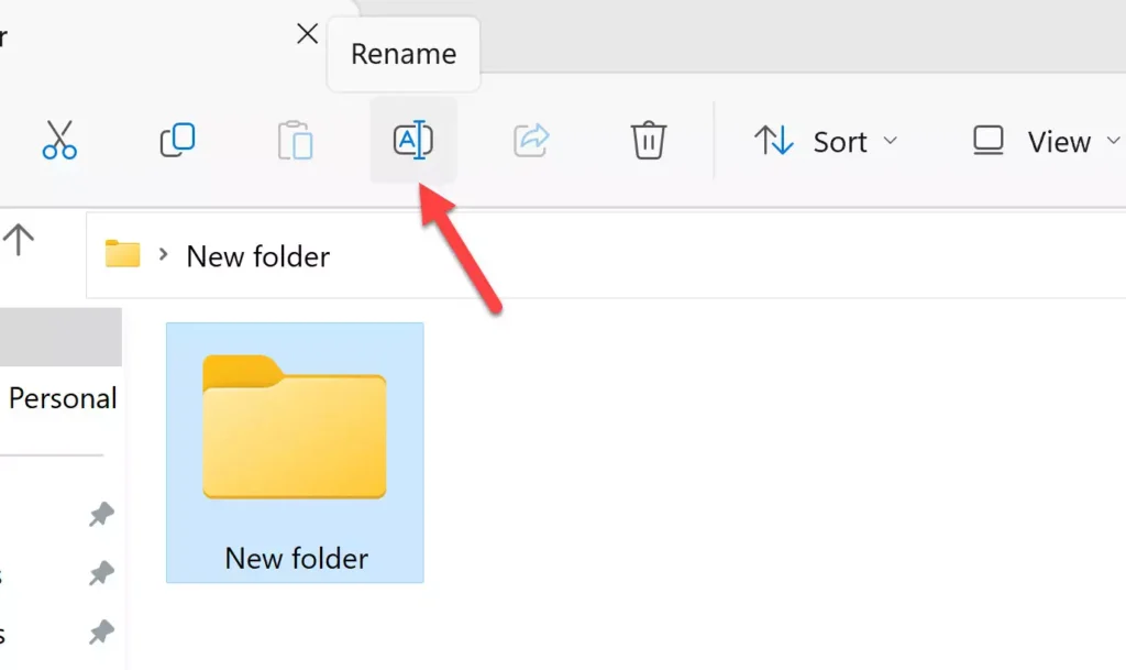 Select the file and click on the Rename icon in the command bar