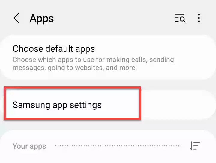 Samsung app settings