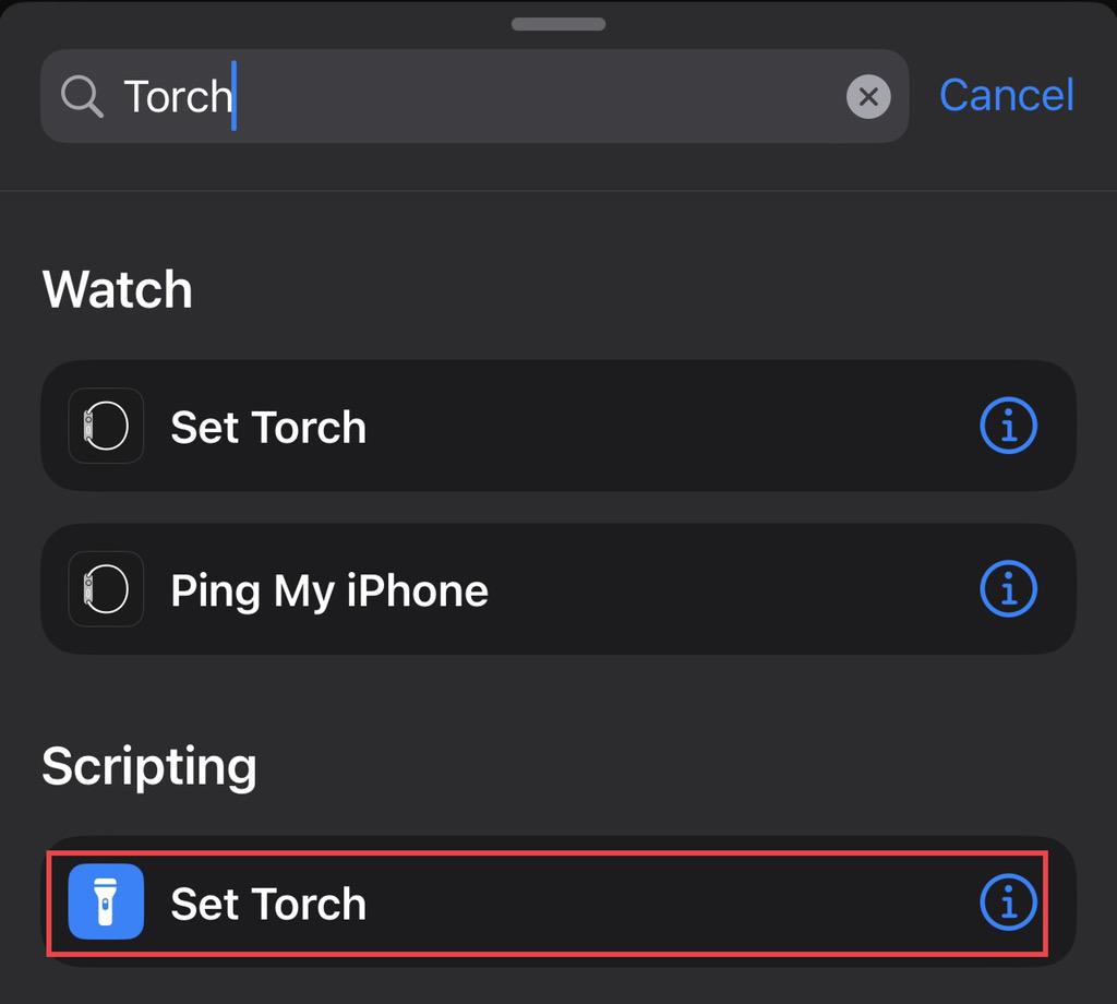 Search for the "Torch" in the search box, and tap on "Set Torch."