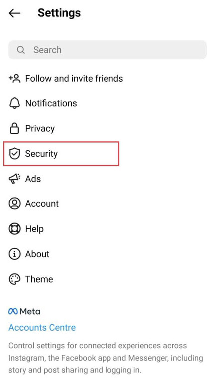 Select the "Security" option.