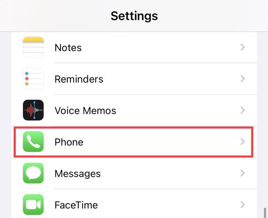 Now choose "Phone" from the settings menu.