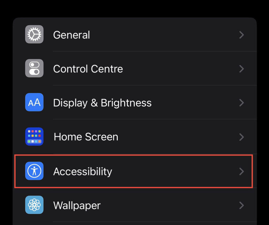 Select the "Accessibility" opton.