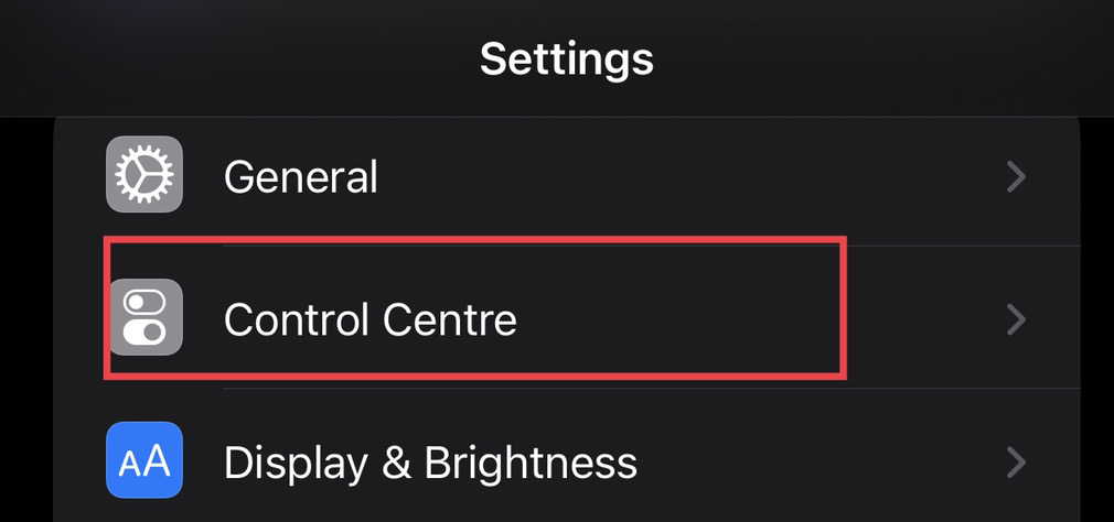 Tap on "Control Centre" in the settings menu.
