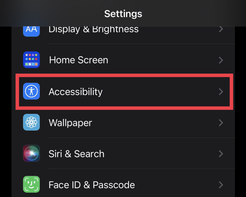 Select the "Accessibility" option from the settings menu.