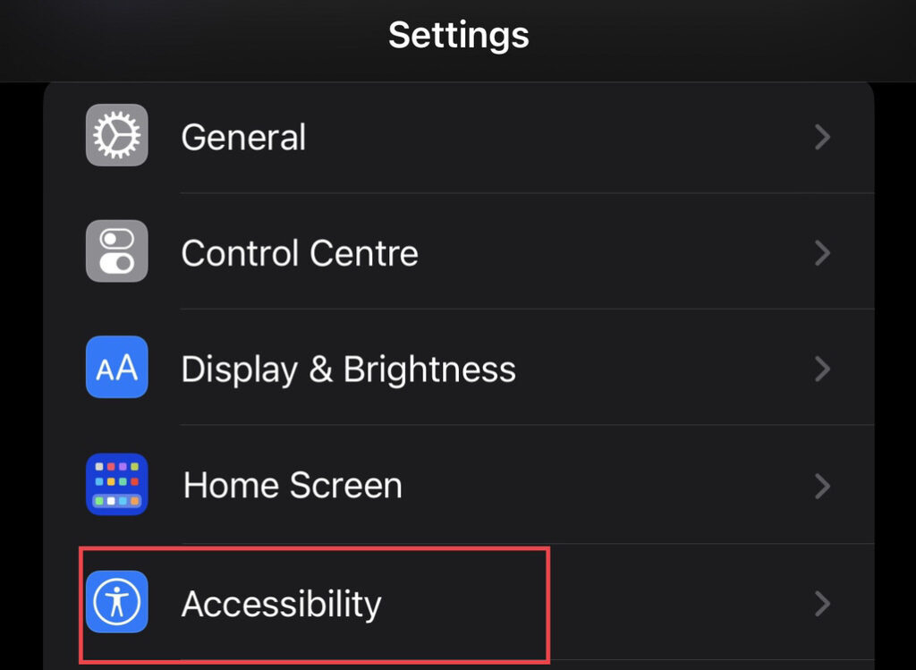 Now select the "Accessibility" option.