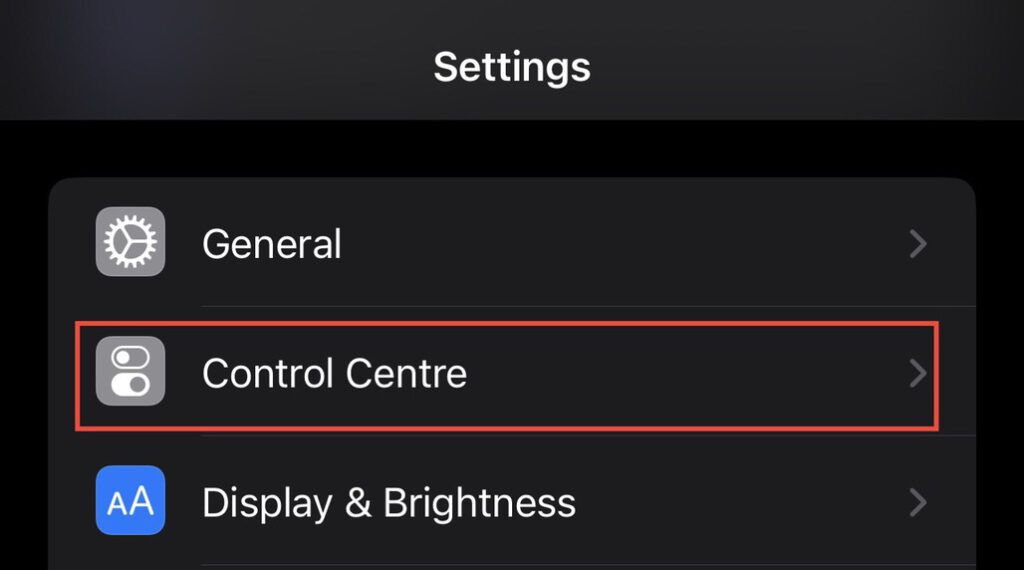 Go to the "Settings" app then select "Control Centre."