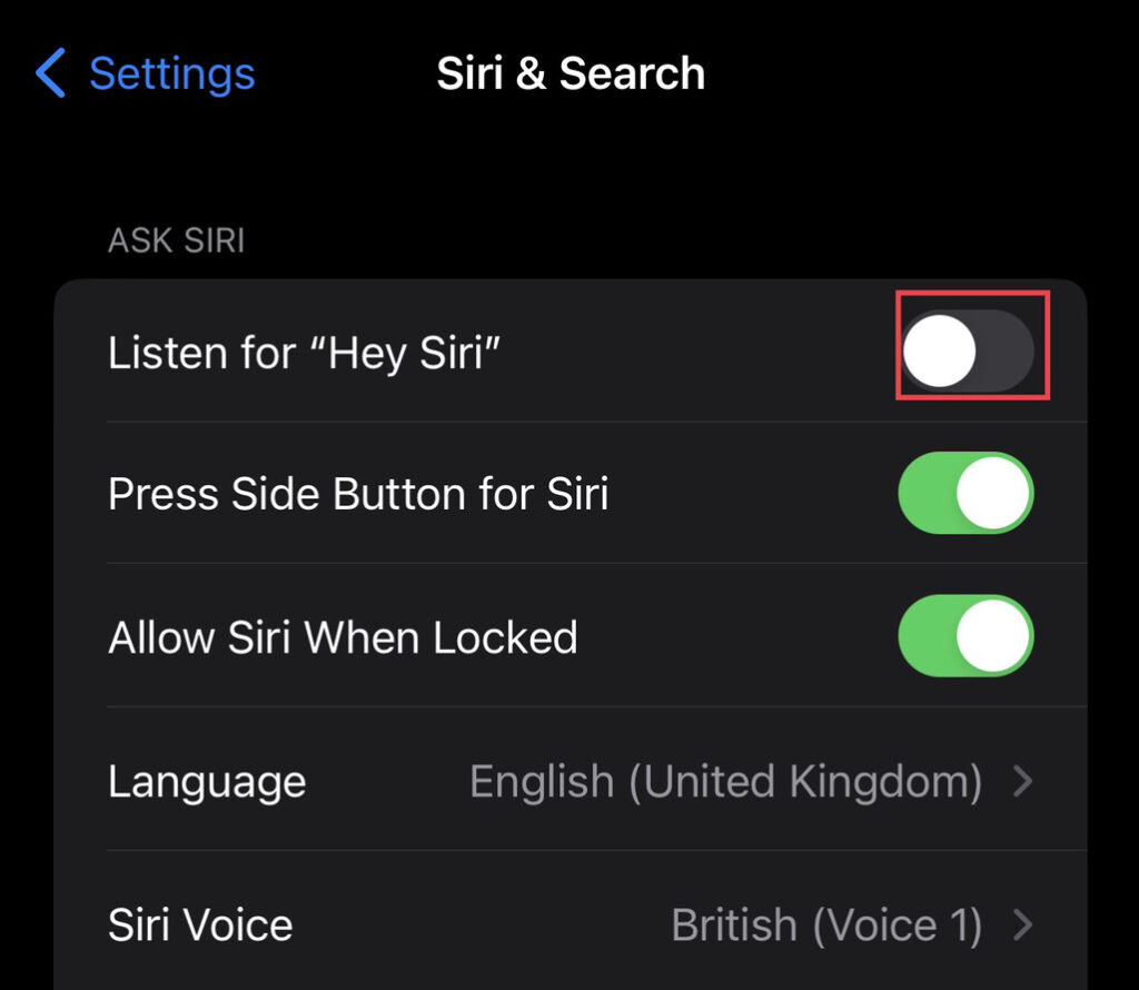 Turn on the (Listen for "Hey Siri") to set up & enable hey Siri on iPhone. 