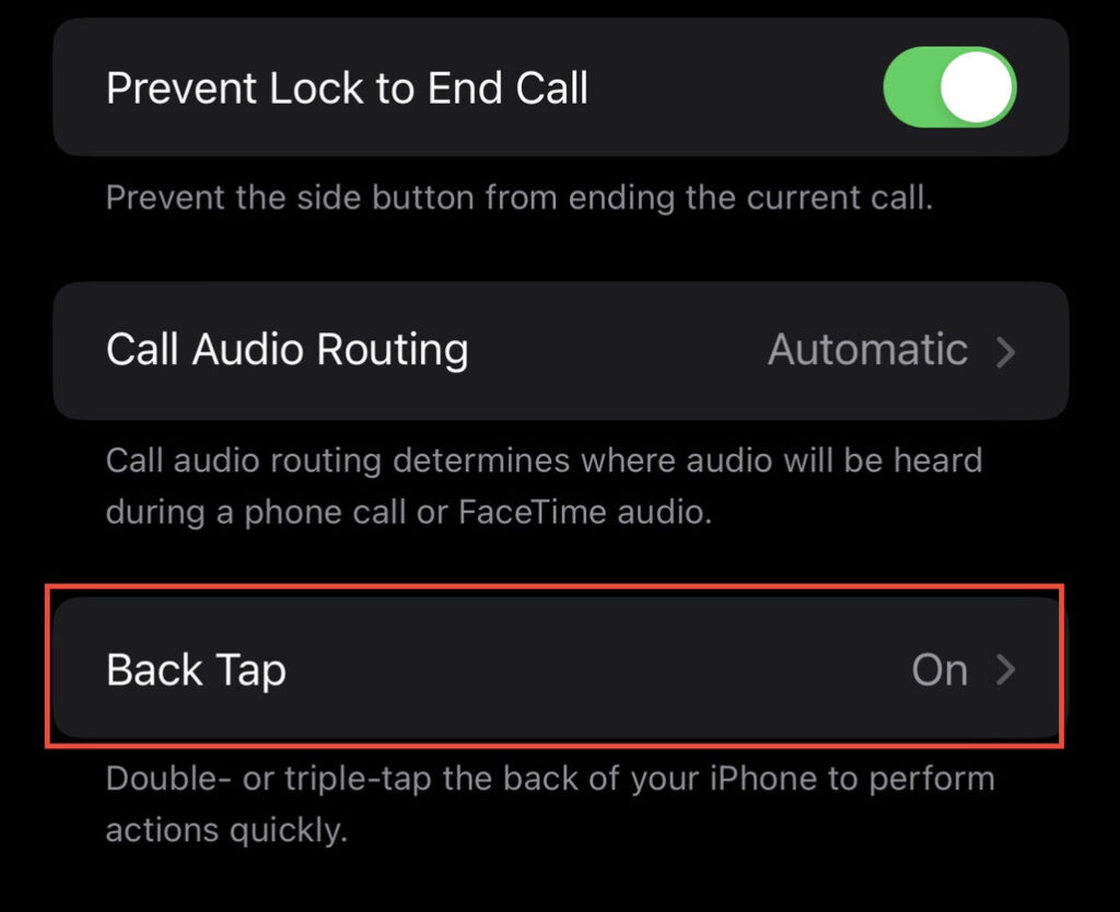 Now select the "Back Tap" option.