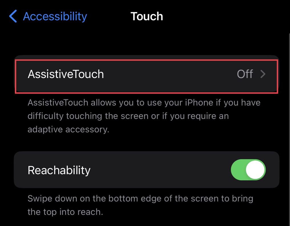 Select "Assistive Touch" from the touch menu.