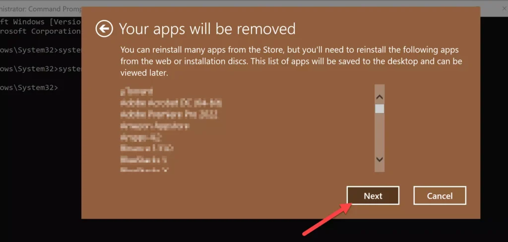 showing the apps that are going to be removed