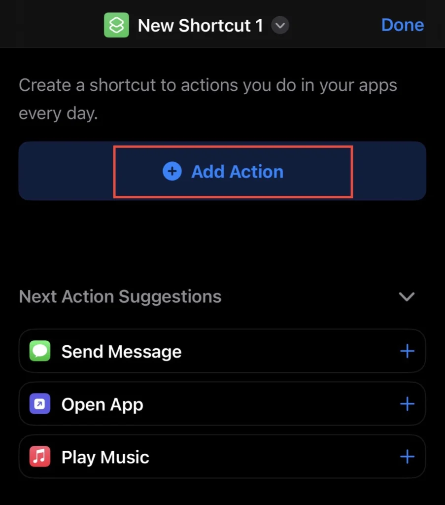 Now tap to "Add Action."