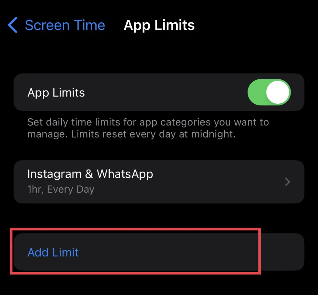 Now tap to "Add Limit"